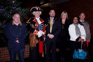 From left to right: Cllr Neil Sullivan,  Town Crier David Mitchell, The Lord Mayor of Chester Cllr Hugo Deynem, the Lady Mayoress Mrs Deb Deynem, Cllr Razia Daniels and Brian Westcott, Chairman of Westminster Park Residents’ Association.